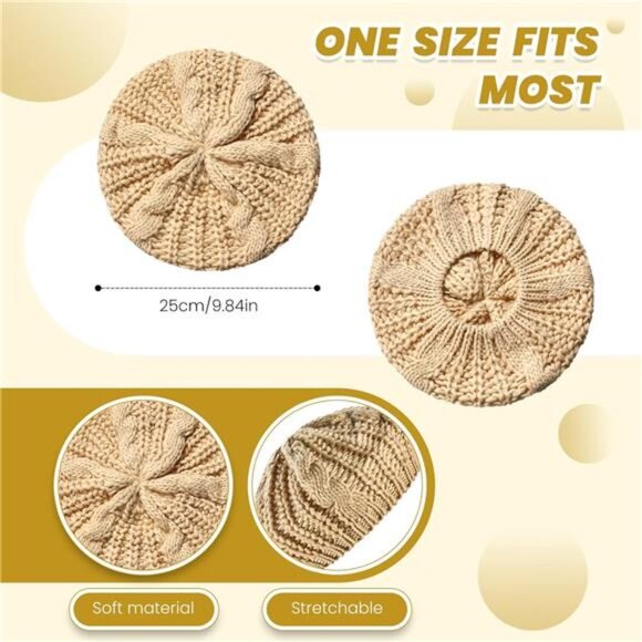 4 Pieces Women\'s Crochet Beret Hats Soft Lightweight Crochet Knit Beret Hats